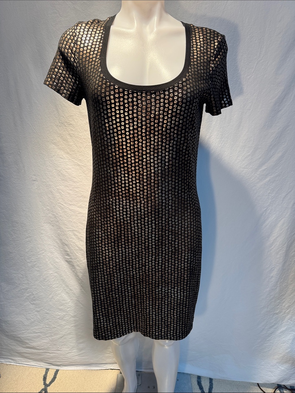 Three Dots Black Dress with Gold Metallic Dots